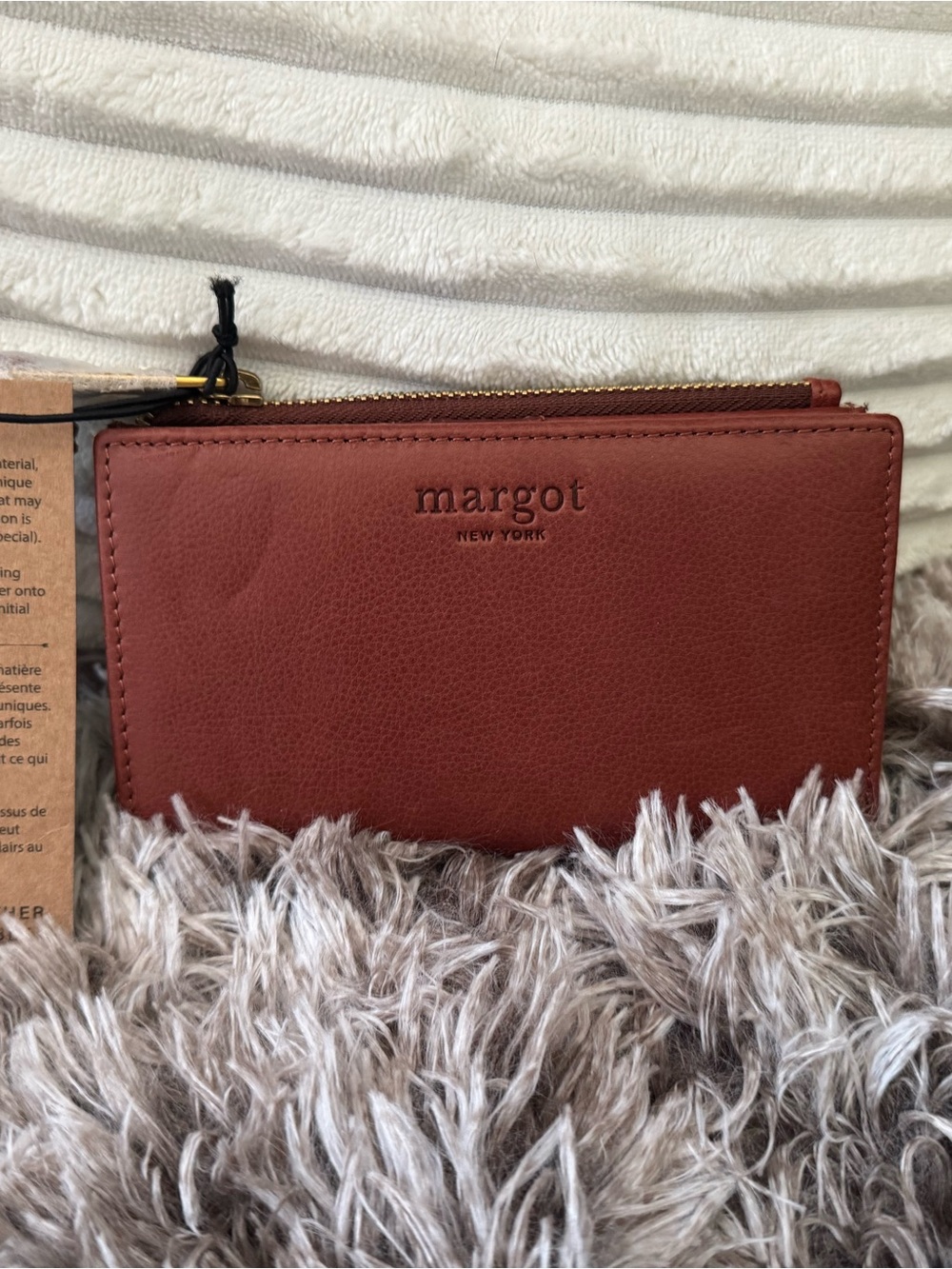 NWT Margot New York Tori Bi-Fold Leather Zip Card Wallet - Rust Brown